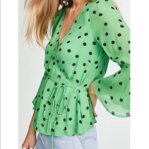 GANNI Green Polka Dot Wrap Tie Top